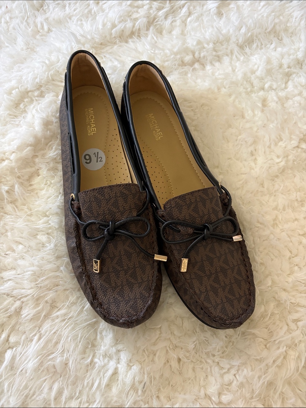 Michael Kors Brown MK Monogram Bow Loafers